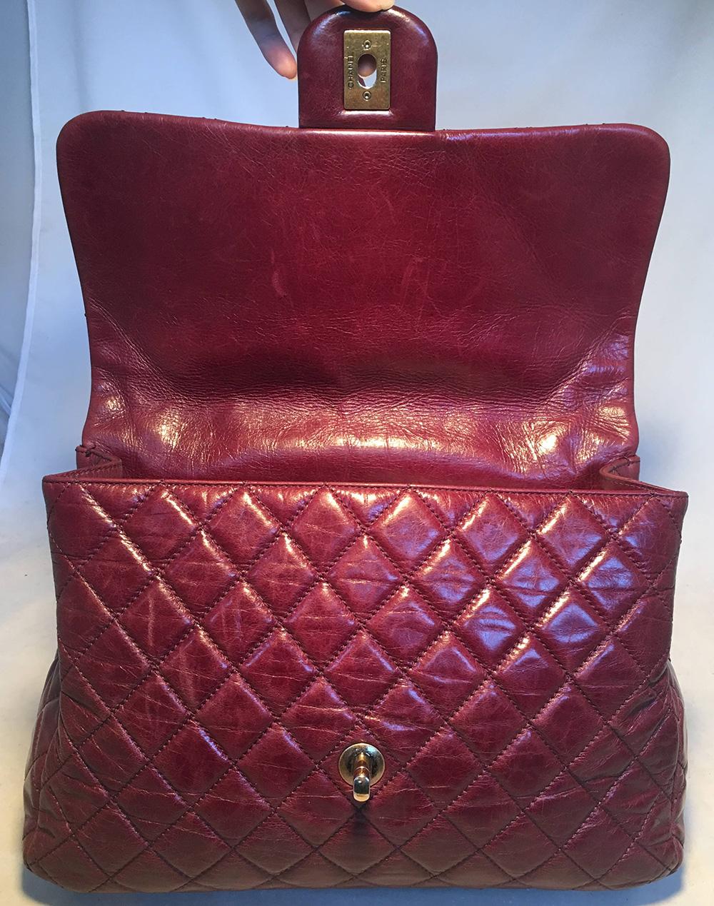 Chanel Maroon Distressed Quilted Leather Large Classic Flap Shoulder Bag 2