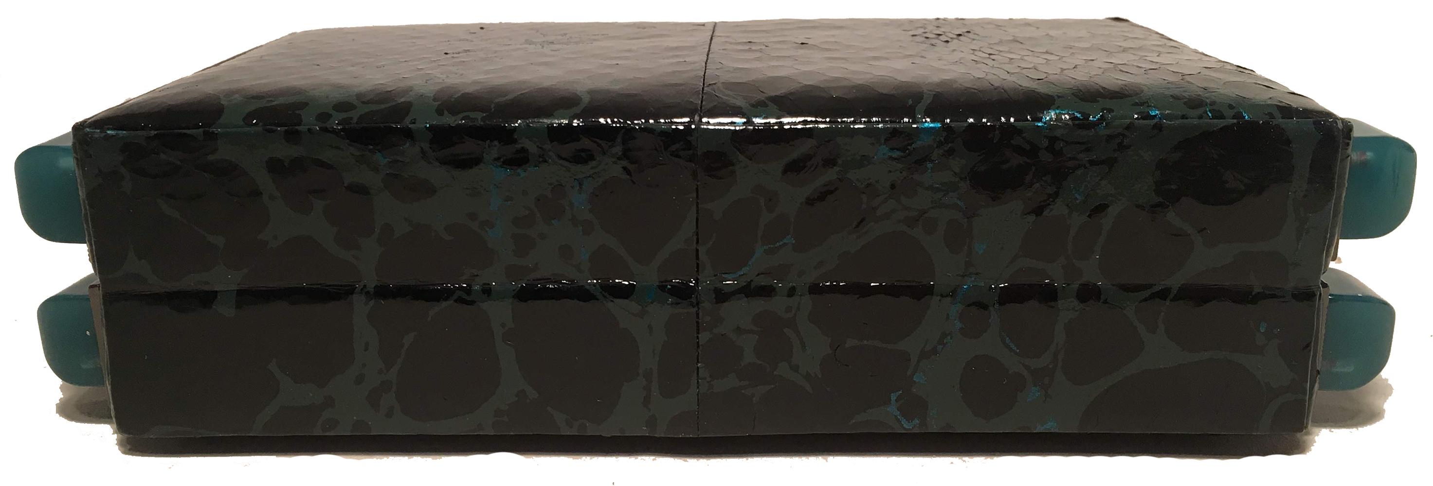 Tonya Hawkes Black Teal Paint Splatter Clutch In Excellent Condition For Sale In Philadelphia, PA
