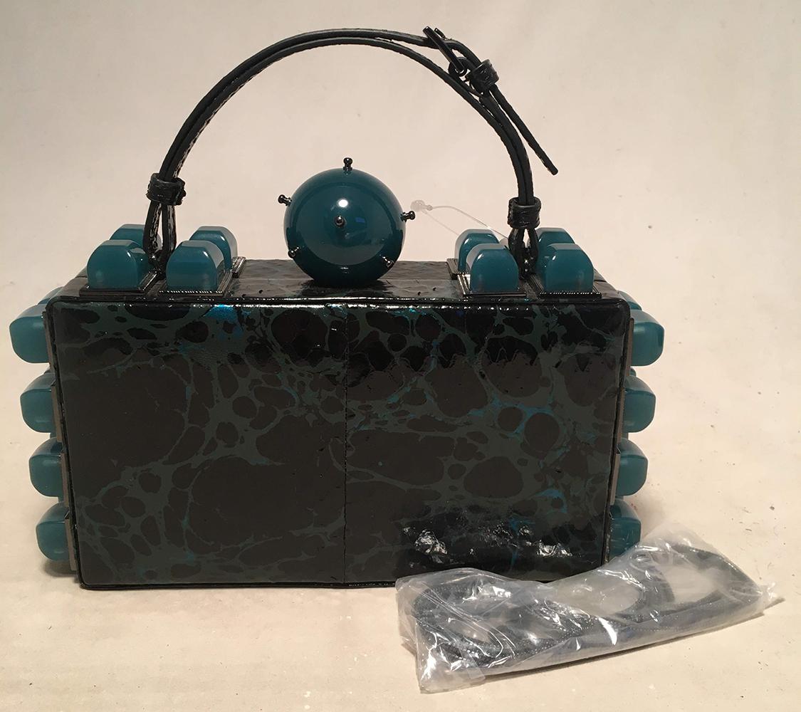 Tonya Hawkes Black Teal Paint Splatter Clutch For Sale 3