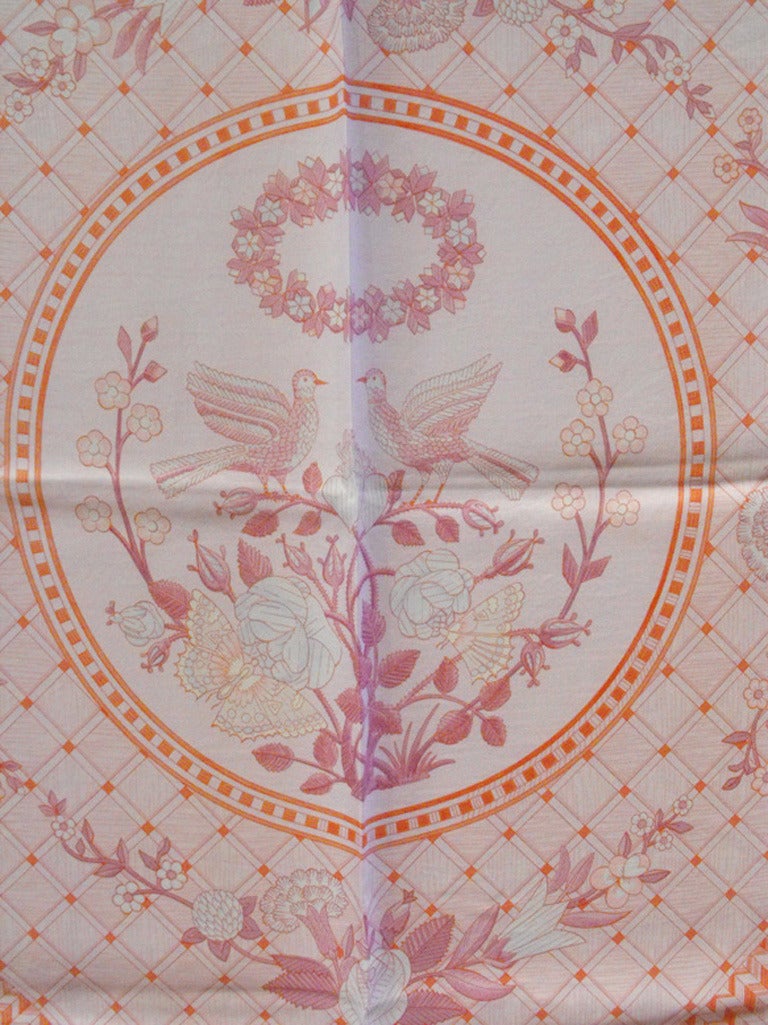 Women's Authentic Hermes Vintage Jeux De Paille Pink Silk Scarf