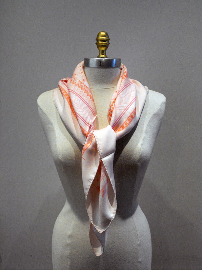 Authentic Hermes Vintage Jeux De Paille Pink Silk Scarf 2