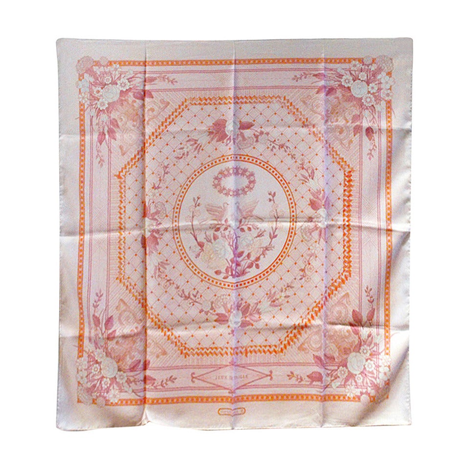 Authentic Hermes Vintage Jeux De Paille Pink Silk Scarf