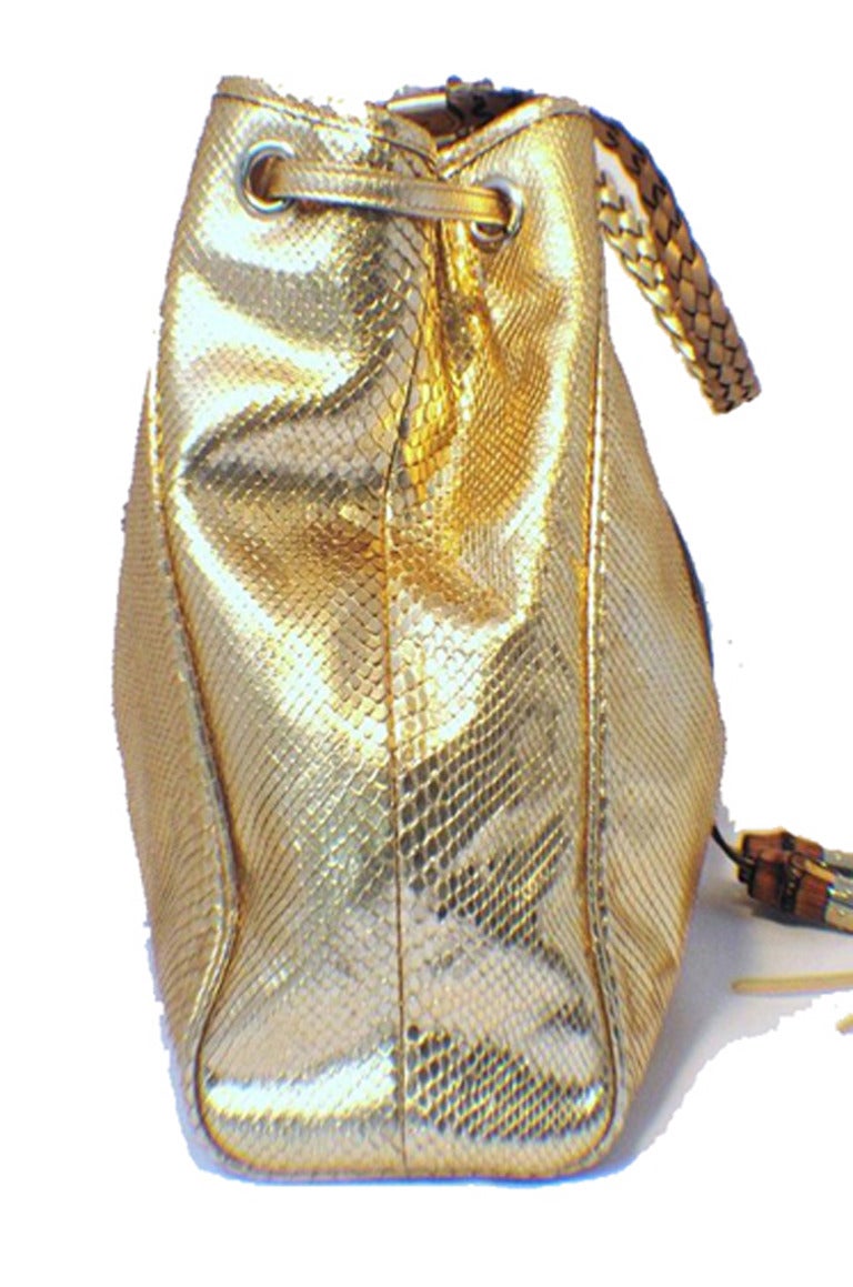 Gucci Metallic Gold Snakeskin Shoulder Bag Tote For Sale at 1stDibs