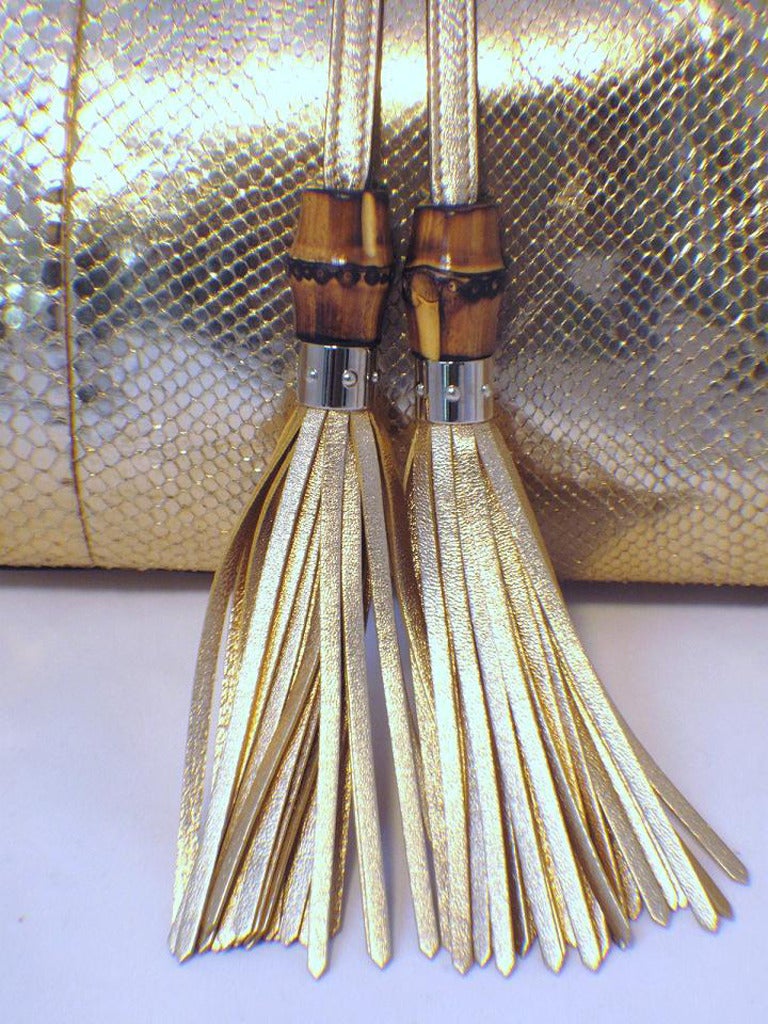 Gucci Metallic Gold Snakeskin Shoulder Bag Tote 3