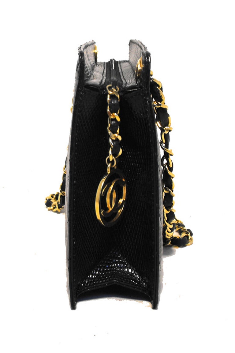 Women's Chanel Black Lizard Chevron Quilted Shoulder Bag