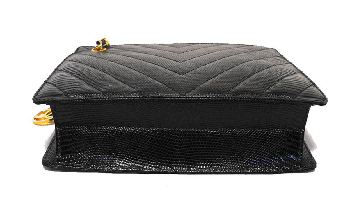 Chanel Black Lizard Chevron Quilted Shoulder Bag 2