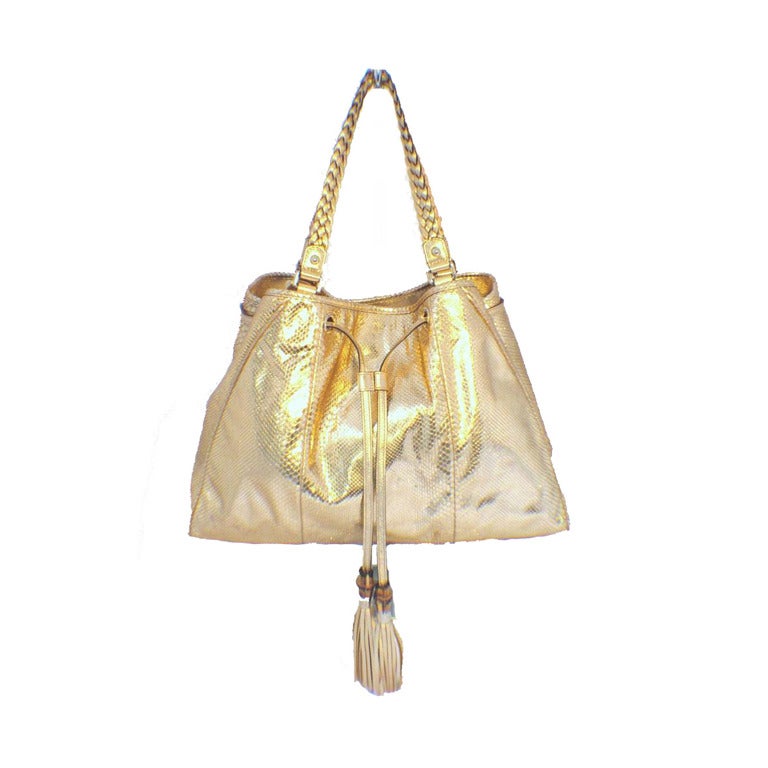 Gucci Metallic Gold Snakeskin Shoulder Bag Tote