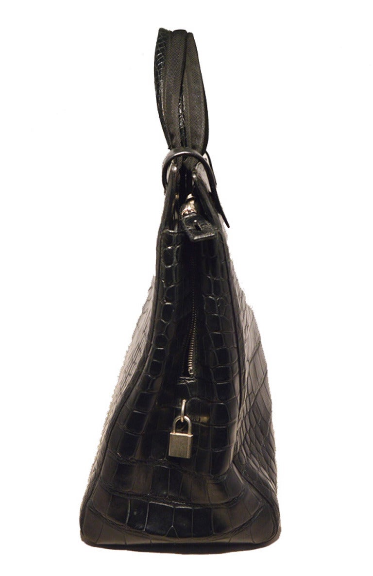 Women's Prada Black Alligator Style Portfolio Briefcase Tote Bag