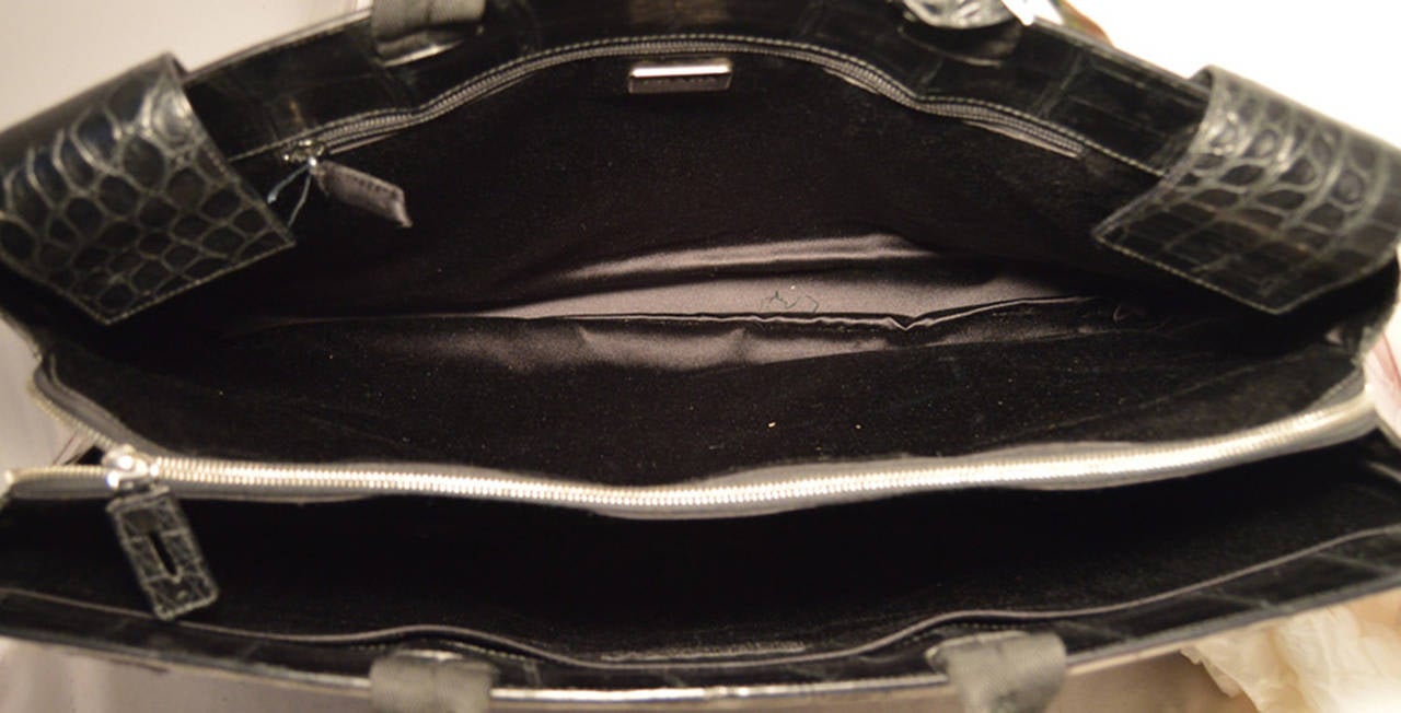 Prada Black Alligator Style Portfolio Briefcase Tote Bag 3
