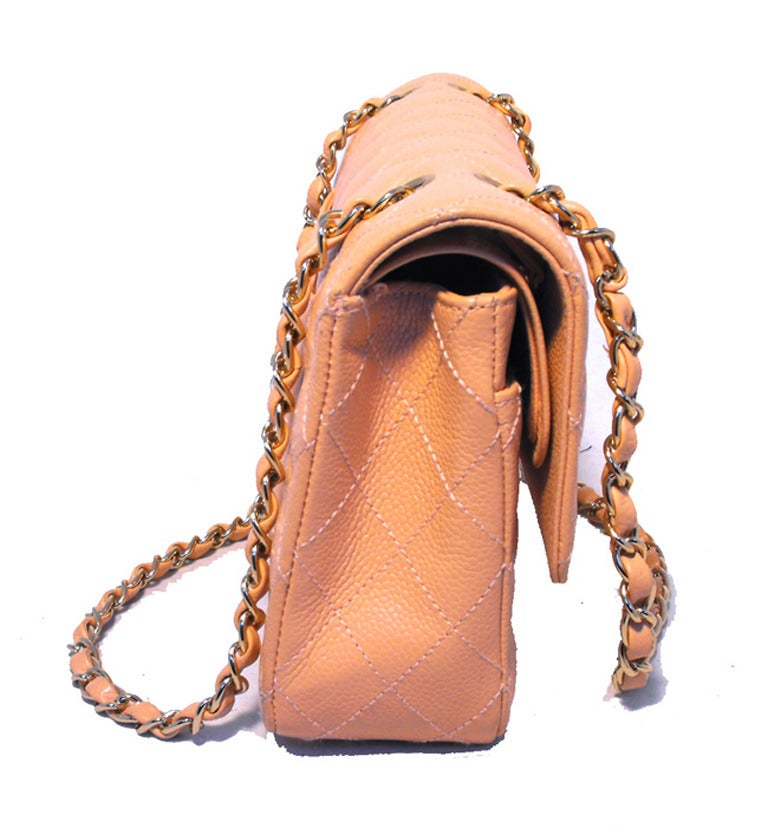 Chanel Peach Caviar Quilted 10inch 2.55 Classic Double Flap Bag at 1stDibs