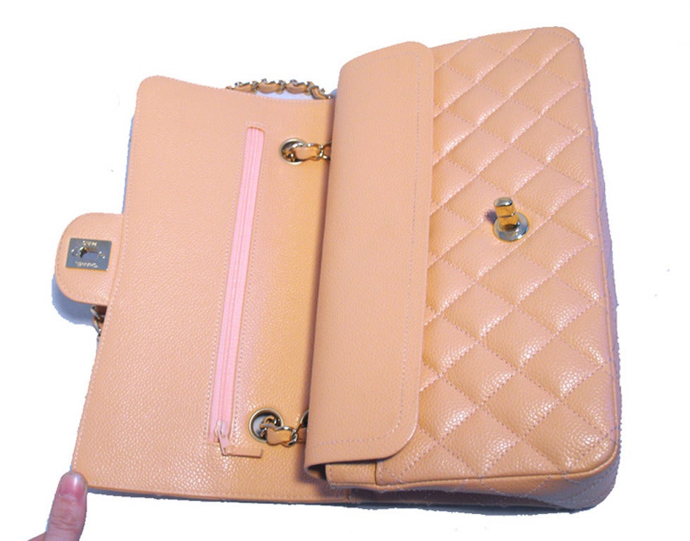 Beige Chanel Peach Caviar Quilted 10inch 2.55 Classic Double Flap Bag