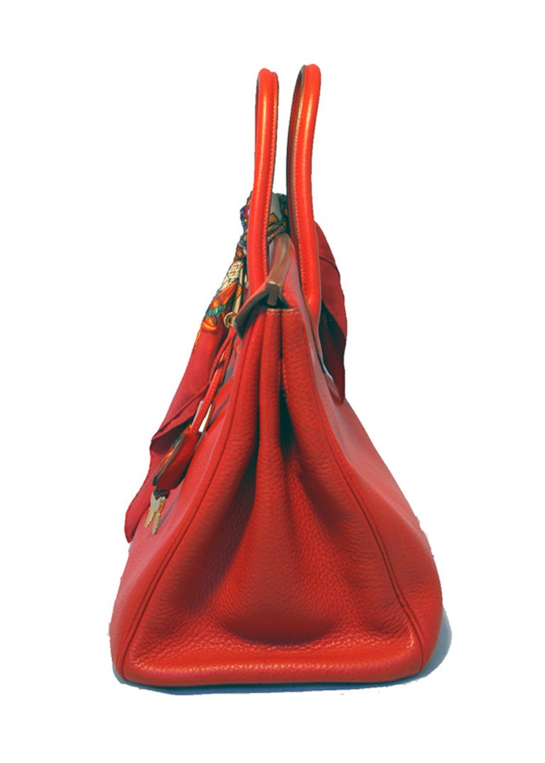 Hermes Rouge Vif 35cm Clemence Birkin Tasche (Rot)