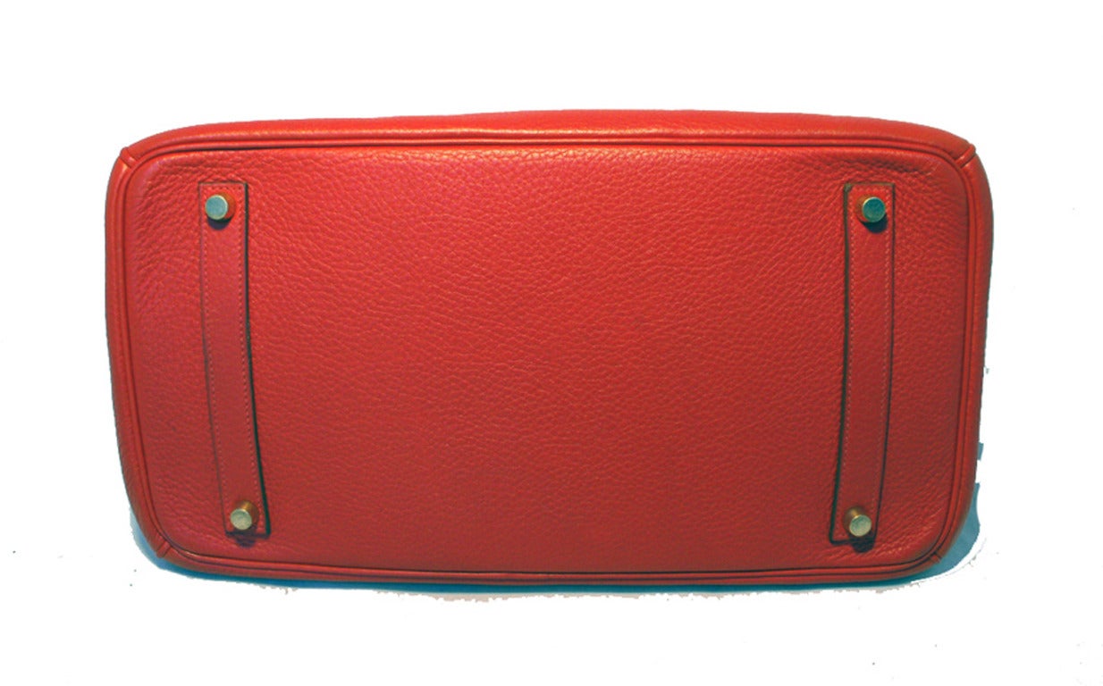 Hermes Rouge Vif 35cm Clemence Birkin Bag In Excellent Condition In Philadelphia, PA