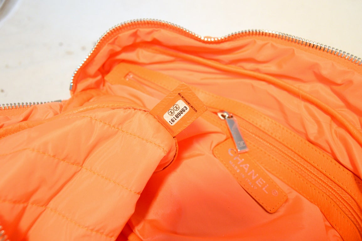 Women's Chanel Neon Orange Quilted Nylon Classic Flap Shoulder Bag