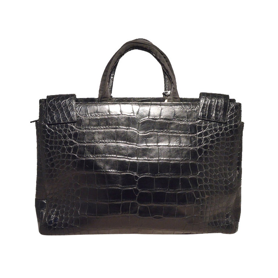 Prada Black Alligator Style Portfolio Briefcase Tote Bag at 1stdibs  