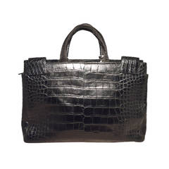 Prada Black Alligator Style Portfolio Briefcase Tote Bag