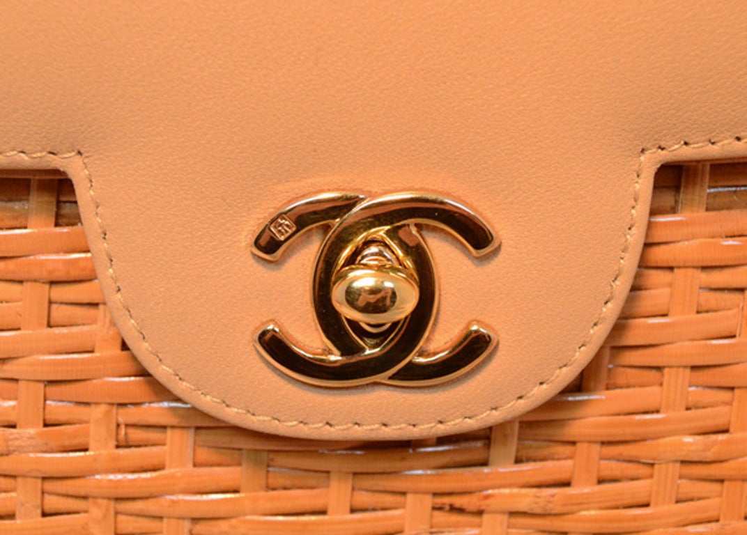 Chanel Tan Leather and Wicker Basket Shoulder Bag 1