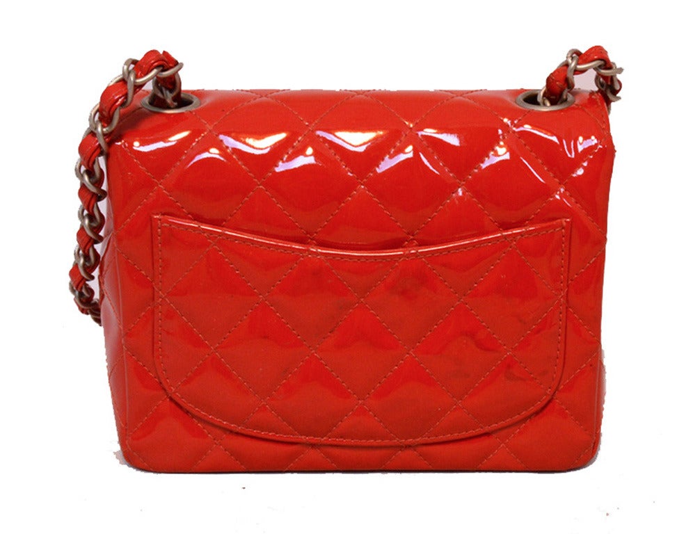 Chanel Red Patent Leather Mini Classic Flap Shoulder Bag In Excellent Condition In Philadelphia, PA