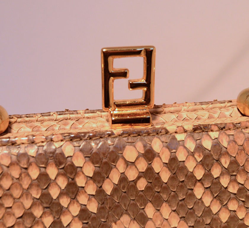 Fendi Natural Python Snakeskin Two-Way Handbag In Excellent Condition For Sale In Philadelphia, PA