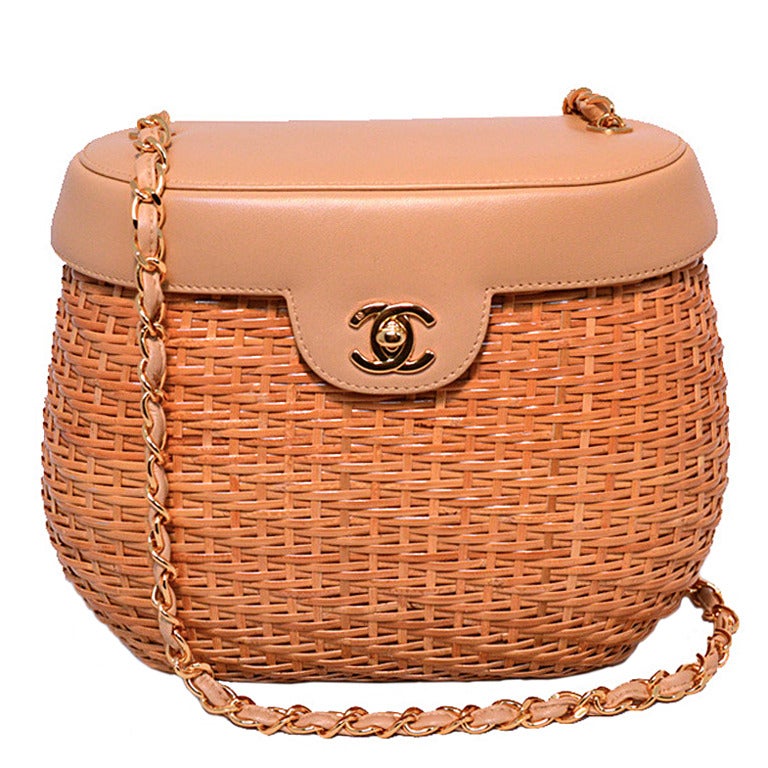 Chanel Tan Leather and Wicker Basket Shoulder Bag