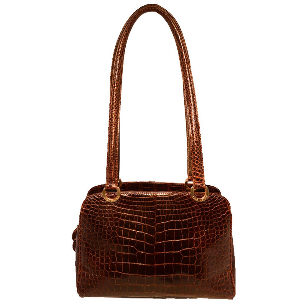 Lana Marks Brown Alligator Leather Shoulder Bag