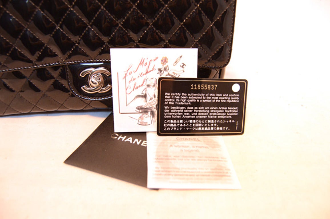 Chanel Black Patent Leather Classic Flap Shoulder Bag 5