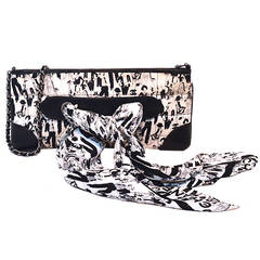 Chanel Black and White Quilted Satin Mademoiselle Scarf Bag 12