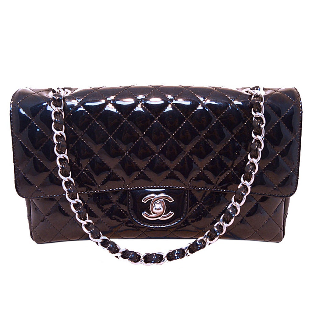 Chanel Black Patent Leather Classic Flap Shoulder Bag