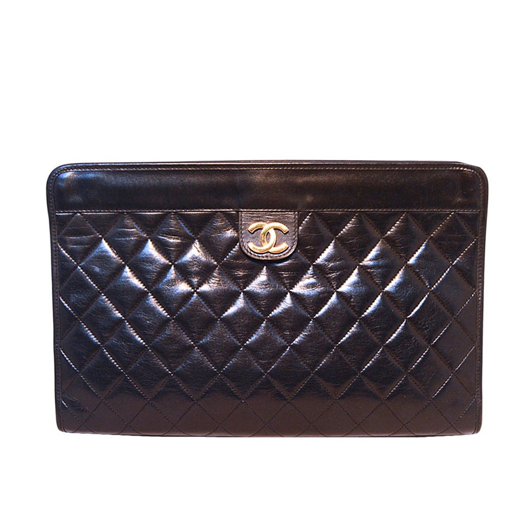Chanel Black Quilted Lambskin Leather Clutch