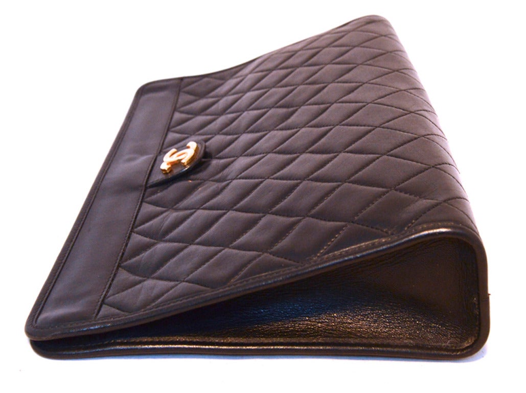 Women's Chanel Black Quilted Lambskin Leather Clutch