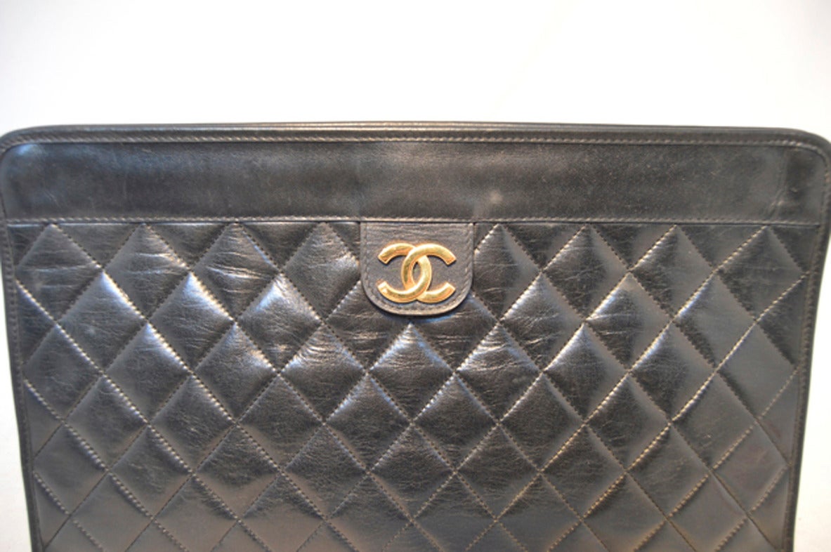 Chanel Black Quilted Lambskin Leather Clutch 1