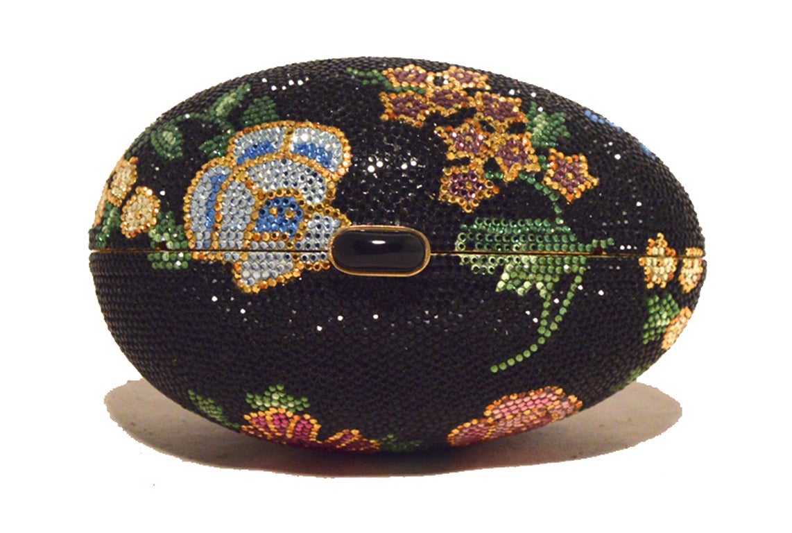 Judith Leiber Swarovski Crystal Floral Faberge Egg Minaudiere In Excellent Condition In Philadelphia, PA