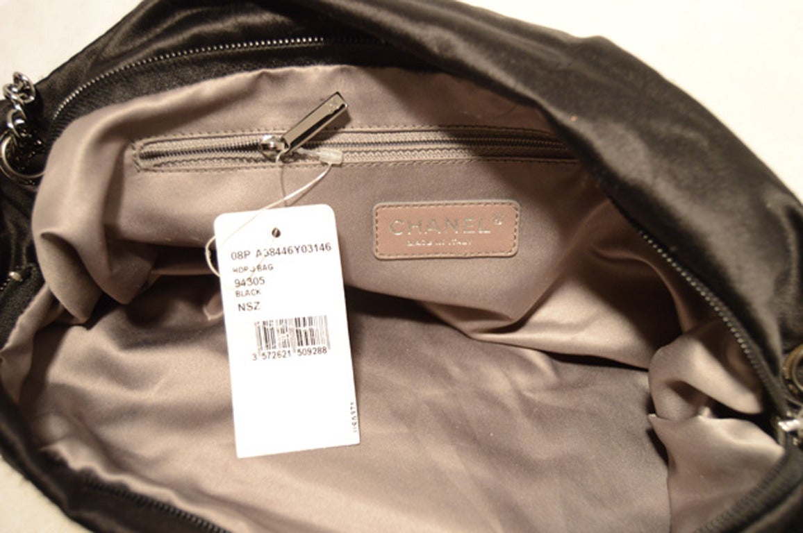 Chanel Black Satin Bow Shoulder Evening Bag For Sale at 1stDibs