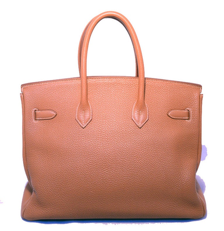 Women's Hermes Tan 35cm Clemence Leather Birkin Bag With Gold Hardware