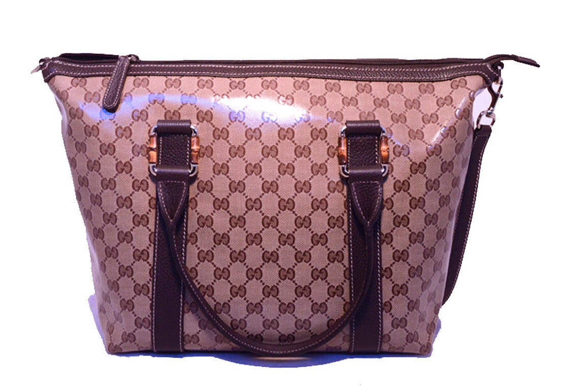 Gucci Monogram Canvas Tote With Bamboo Detail and Shoulder Strap 4