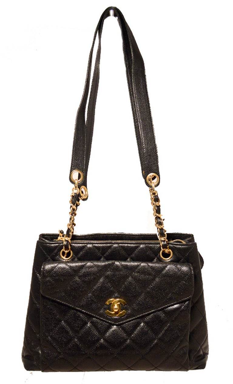 Chanel Black Caviar Front Pocket Shopper Shoulder Bag 6
