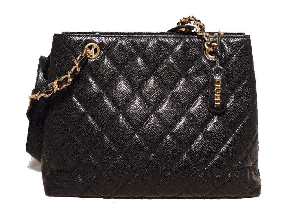 Chanel Black Caviar Front Pocket Shopper Shoulder Bag In Excellent Condition In Philadelphia, PA