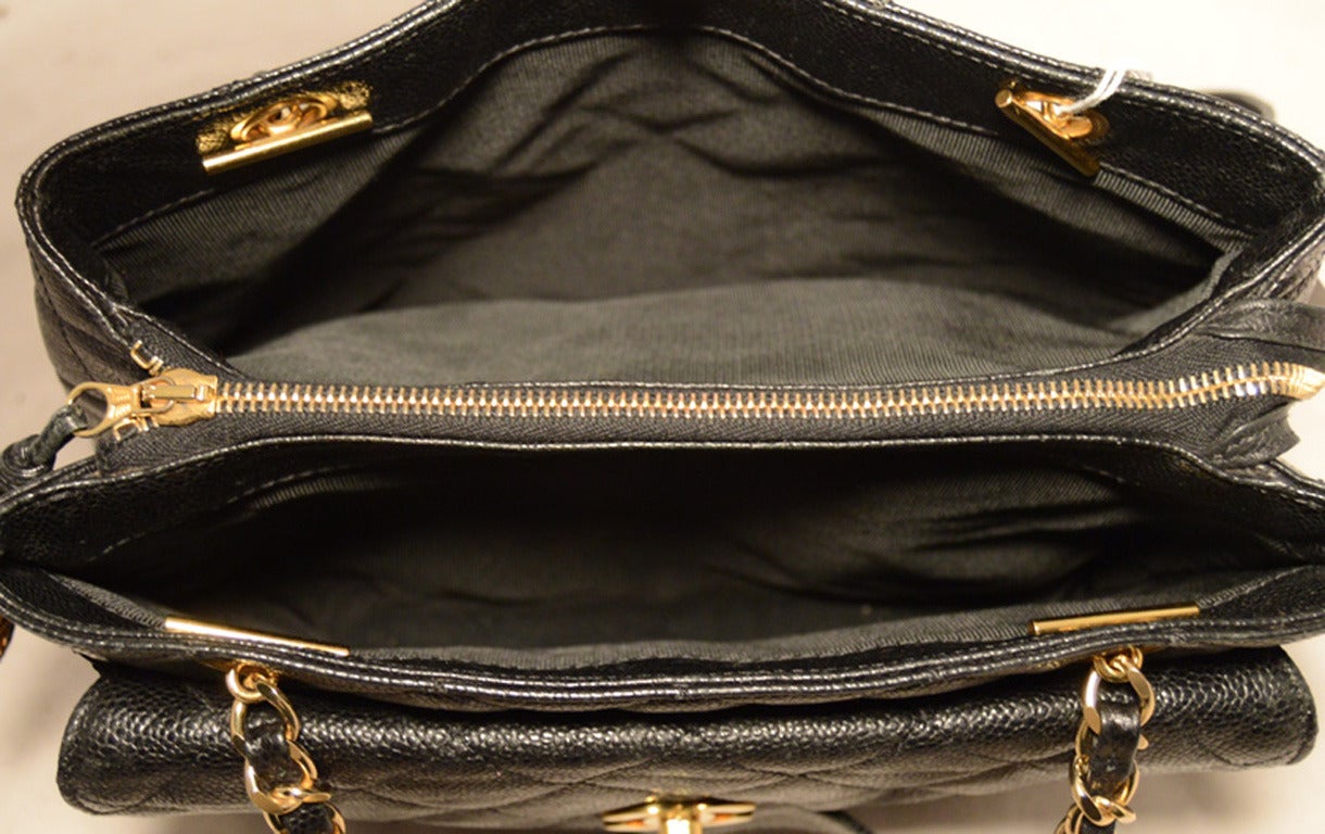 Women's Chanel Black Caviar Front Pocket Shopper Shoulder Bag