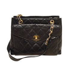 Chanel Black Caviar Front Pocket Shopper Shoulder Bag