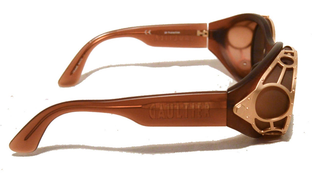 Jean Paul Gaultier Vintage Brown & Gold 1990s Sunglasses In Excellent Condition In Philadelphia, PA