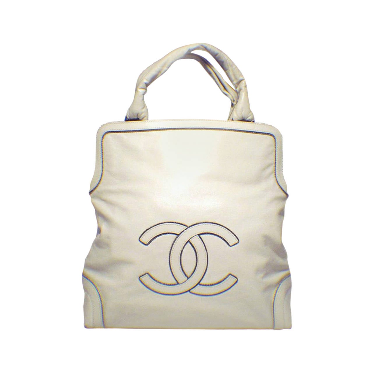 Chanel Cream Leather CC Chain Logo Handbag Tote