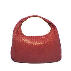 Bottega Veneta Classic Red Woven Lambskin Leather Shoulder Bag