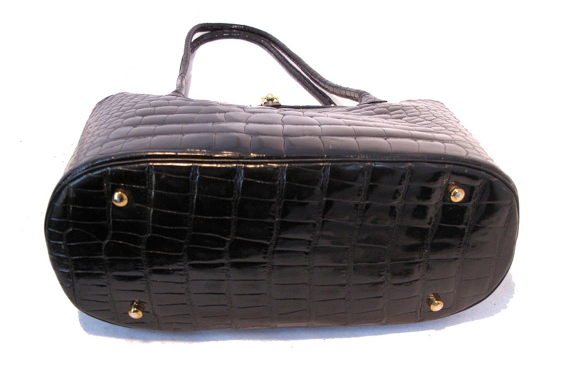 Judith Leiber Vintage Black Crocodile Shoulder Bag In Excellent Condition In Philadelphia, PA