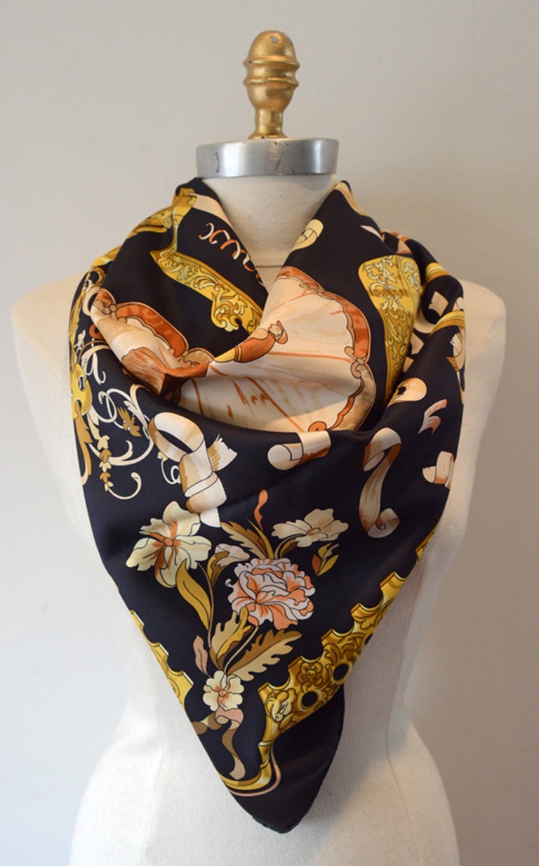 Authentic Hermes Copeaux Silk Scarf In Black 1