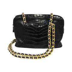 Judith Leiber Black Alligator Shoulder Bag