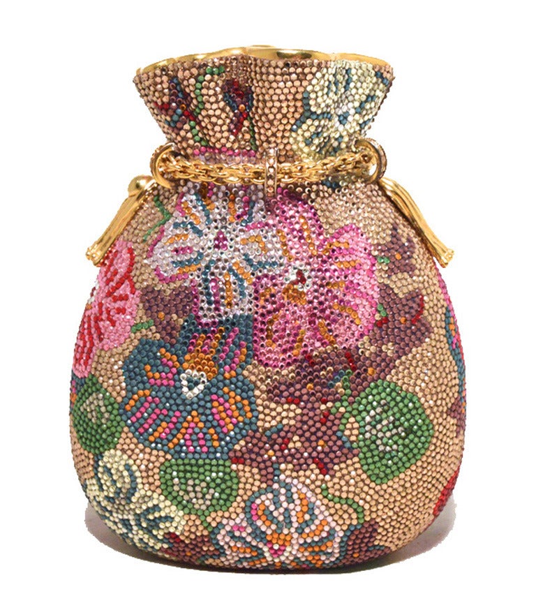 Women's Judith Leiber Swarovski Crystal Floral Beggars Pouch Minaudiere