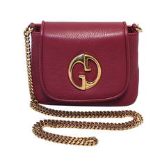 Gucci Maroon Plum Leather & Gold Crossbody Shoulder Bag
