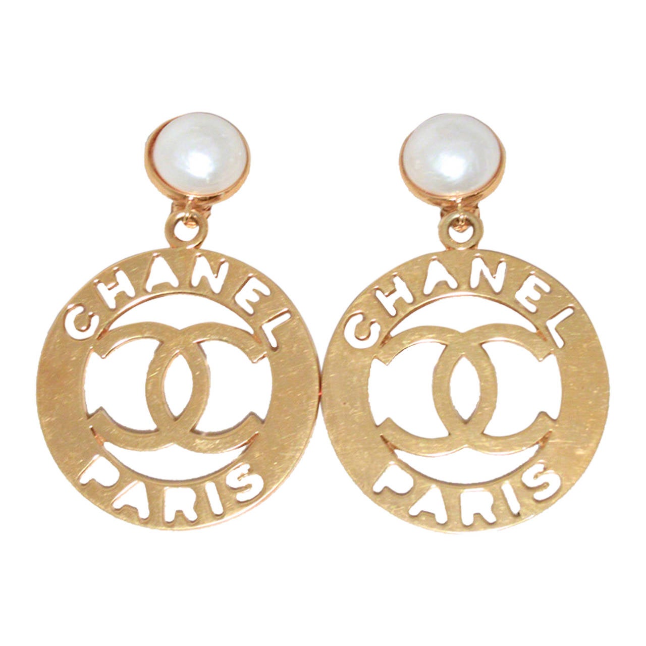 Chanel Paris Iconic Gold and Pearl Vintage Round Earrings