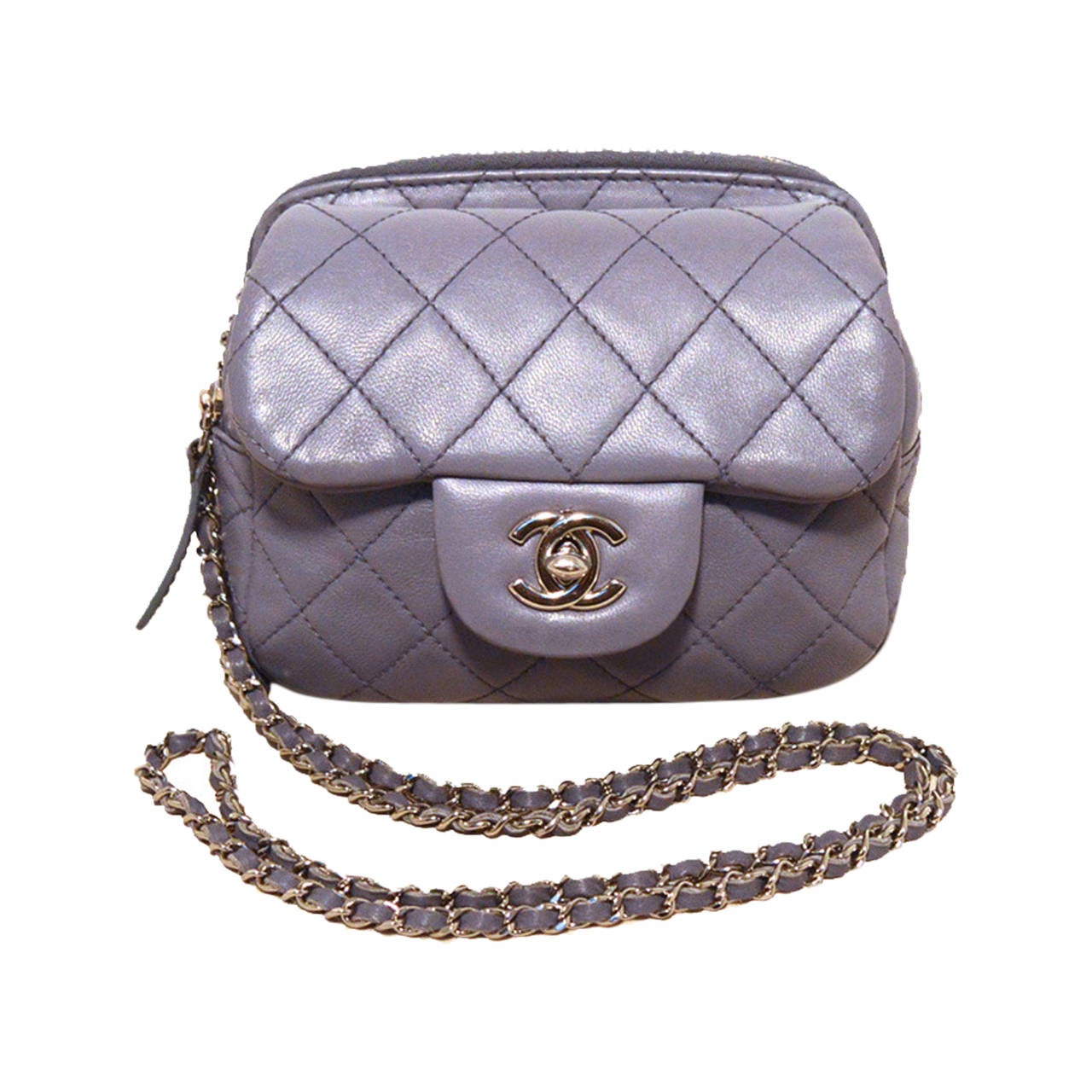 Chanel Lilac Leather Wallet On A Chain Woc