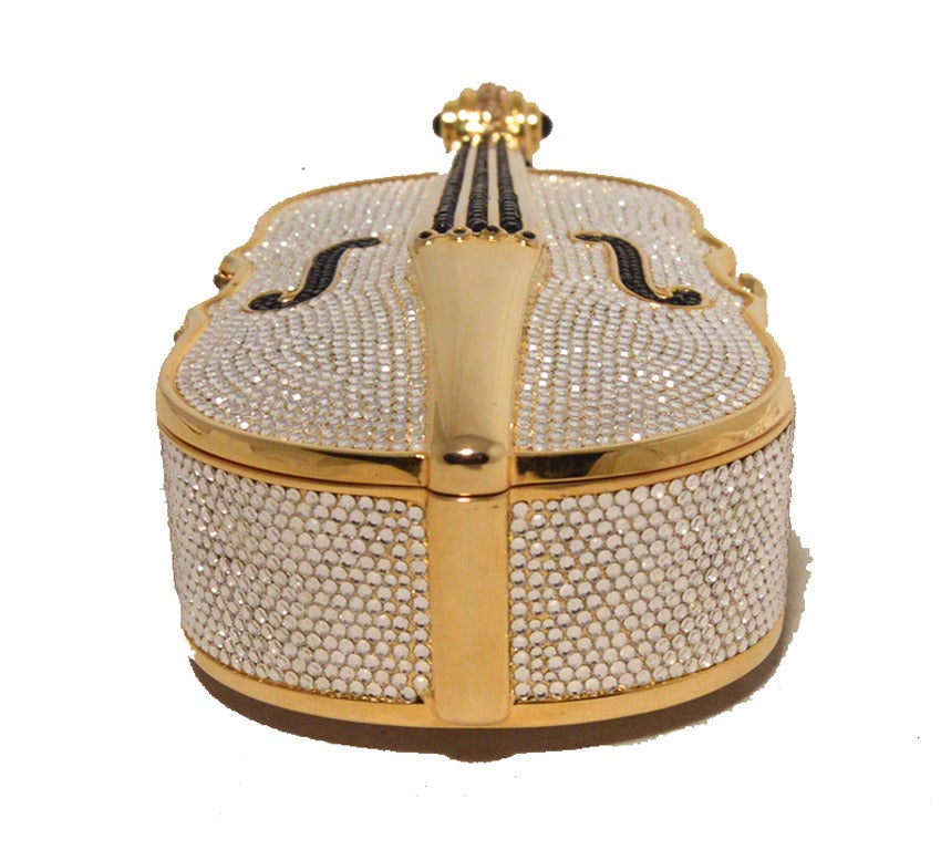 Judith Leiber Swarovski Crystal Cello Minaudiere Evening Bag In Excellent Condition In Philadelphia, PA